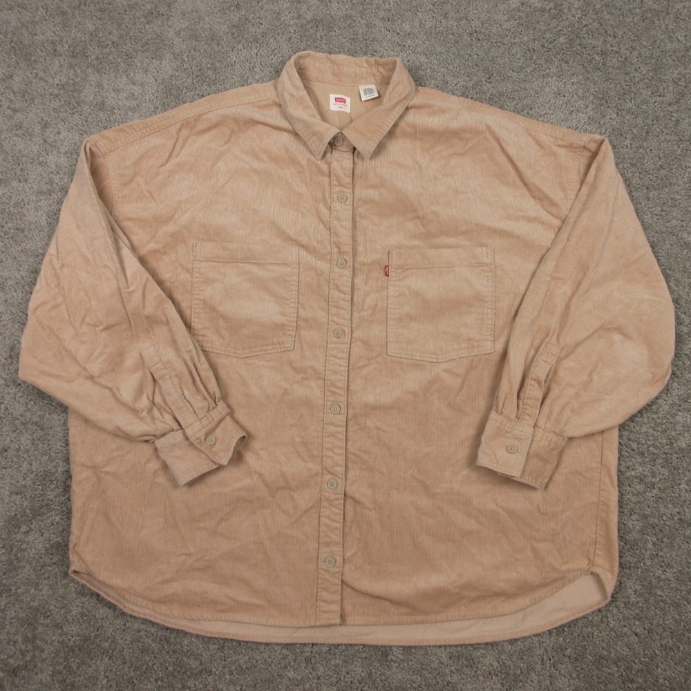 Levis Shirt Womens 2XL Tan Corduroy Heavyweight Shacket Relaxed Fit Button Up